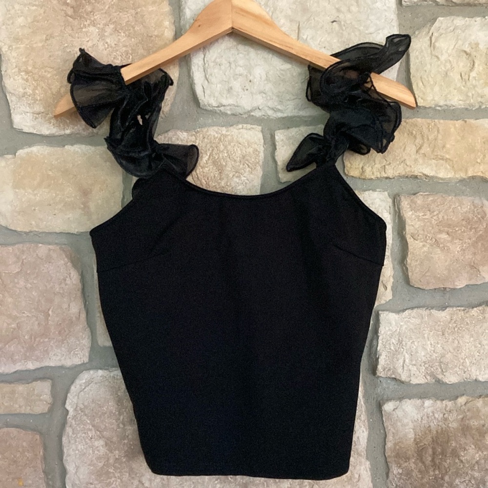 Anthropology Flat White ruffled strap crop top
